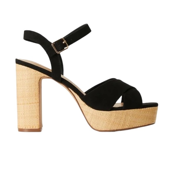 NEW JustFab Tina Crossover Black Raffia Faux Suede Chunky Platform Sandals - 8 - Picture 2 of 16